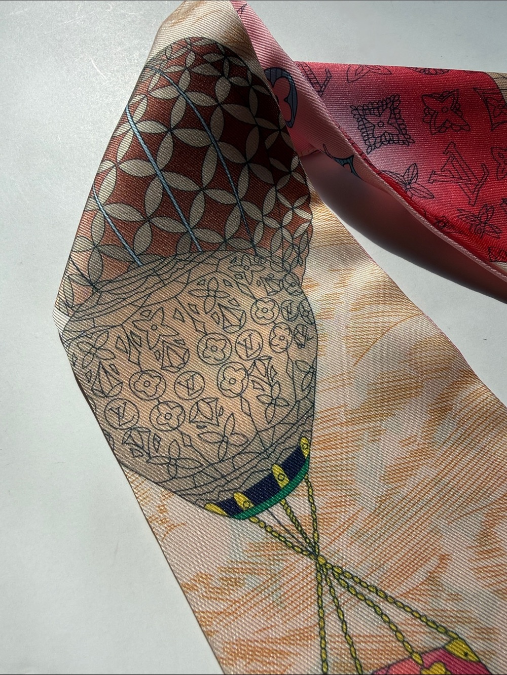 Pink and Brown Hot Air Balloon Silk Scarf Accent - Picture 6 of 12